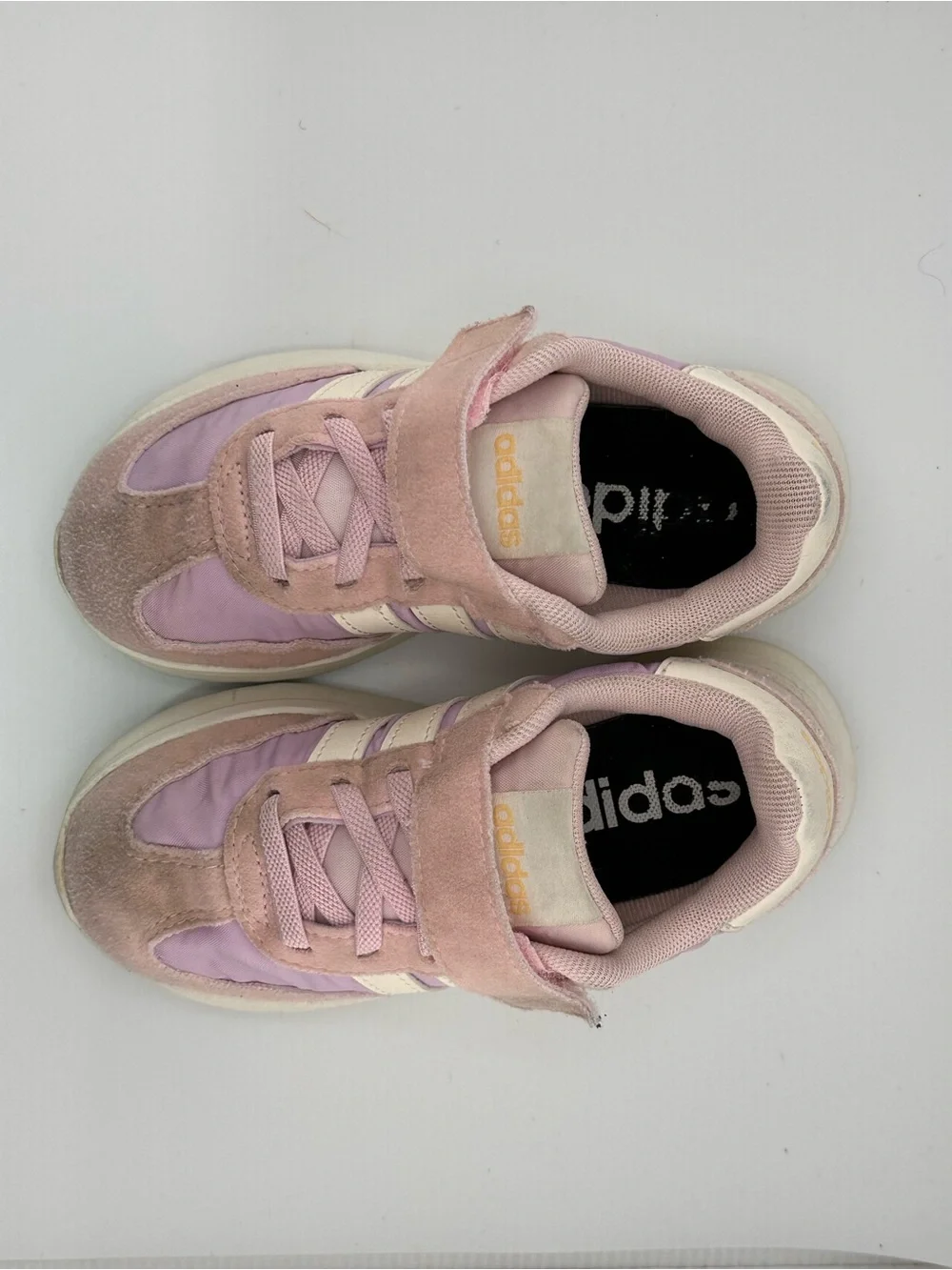 adidas Kids Pink and Cream Athletic Sneakers with Hook-and-Loop Strap